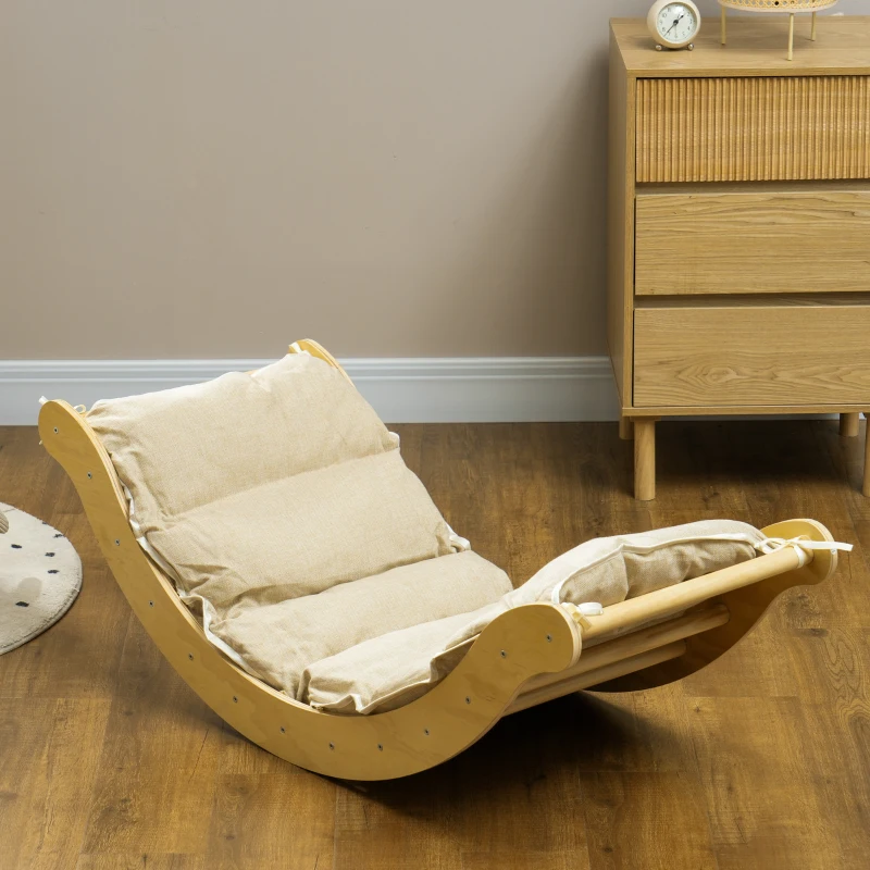 AIYAPLAY Kinder Klimset, 4-in-1 Ontwerp met Boogbrug, Schommelschommel, Kussen, Glijbaan, voor Binnenshuis, Hout
