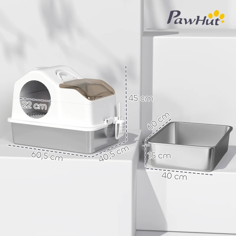 PawHut Maison de toilette pour chat avec couvercle amovible, bac à litière chat fermé côtés hauts, 60,5x40,5x45cm, blanc