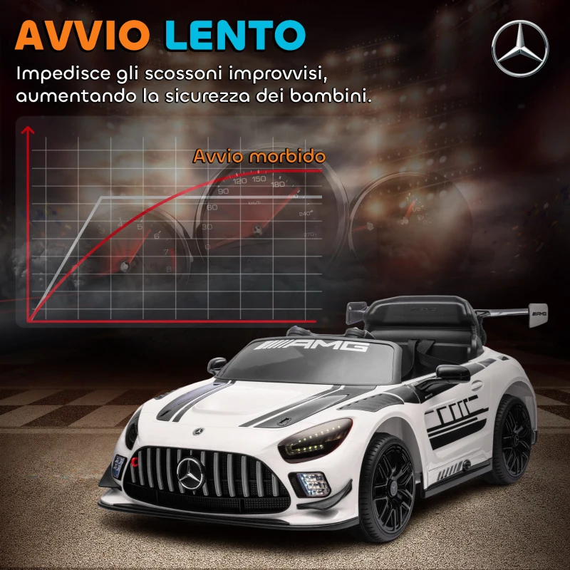 AIYAPLAY Auto Elettrica Bambini 3-8 Anni Mercedes-AMG 12V con Telecomando, Luci LED, Rotelle di Trasporto, Bianco
