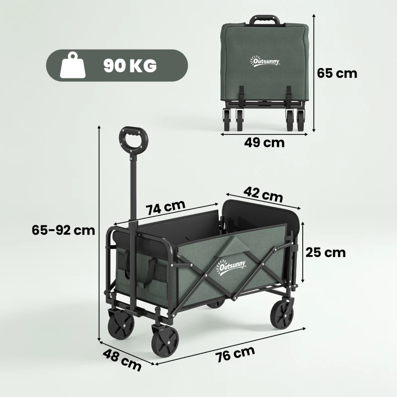 Outsunny Chariot de transport pliable chariot à roulettes avec poignée télescopique avec ouverture arrière 76 x 48 x 92 cm vert