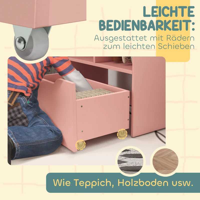 HOMCOM Kinderrek met Lade en Boekenrek met Vakken, 60 x 29,9 x 90 cm, Roze(m-6)