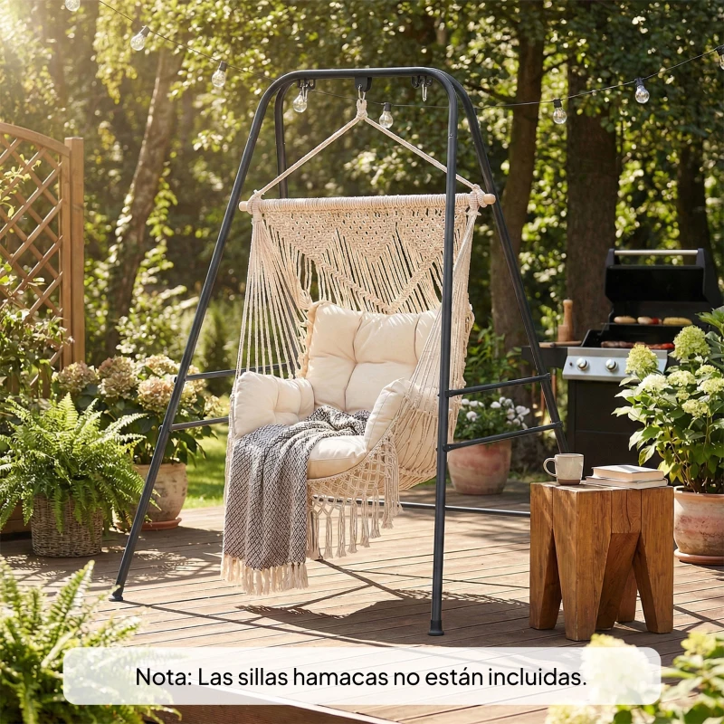 Outsunny Soporte para Silla Colgante Hamaca 183 cm Soporte para Columpio Estructura de Acero Almohadillas Antideslizantes Negro