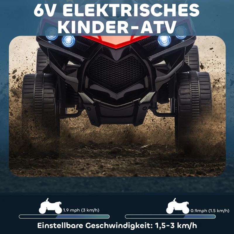 AIYAPLAY Kinder Quad Elektro 6V Kinderquad met voor- en achteruitfunctie, muziek, LED-koplampen Rood(m-4)
