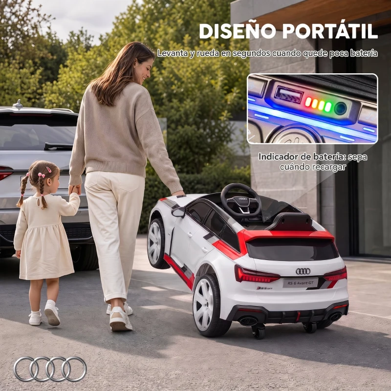 AIYAPLAY Coche Eléctrico para Niños Audi RS 6 Avant GT 12V con Mando a Distancia 2,4G Motor Doble Arranque Progresivo Suspensión