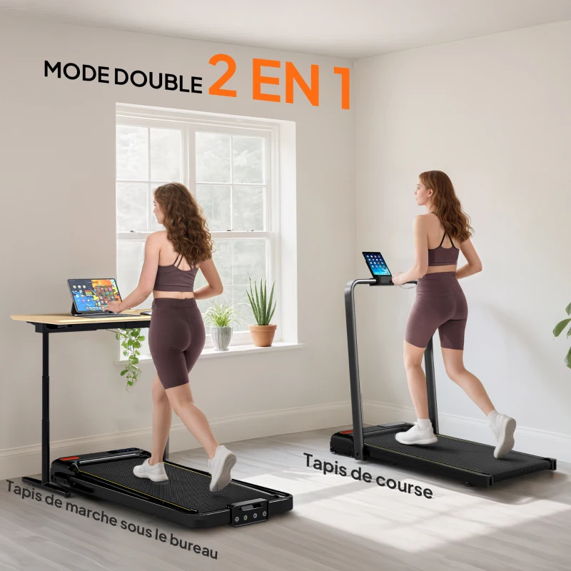 SPORTNOW Tapis de marche 2 en 1, tapis de course pliable Inclinaison à 10% 6 KM/H, moteur 2,0 HP, télécommande 109x48x100cm noir(m-5)