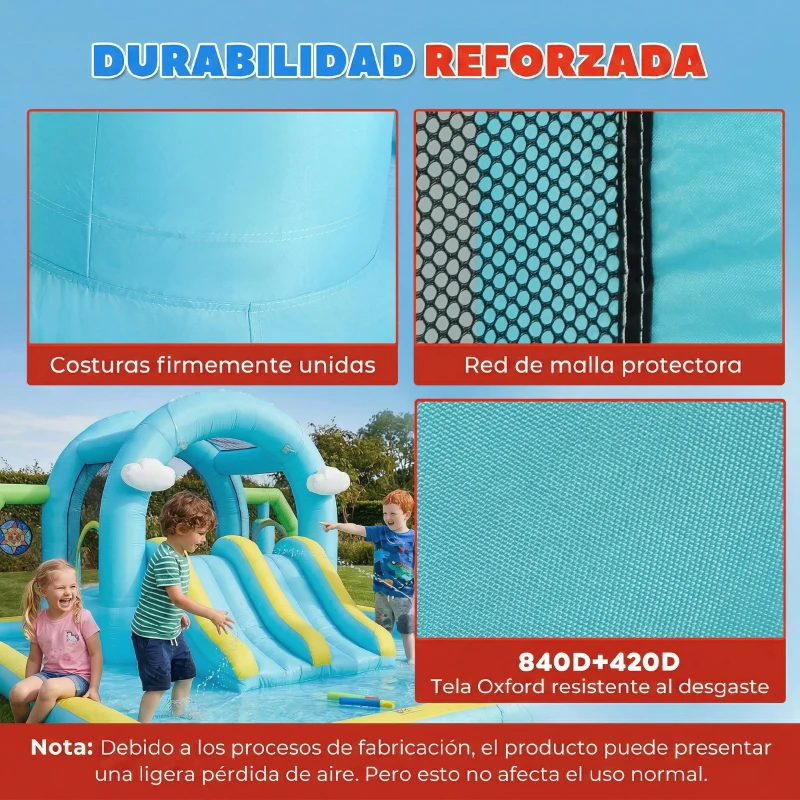 AIYAPLAY Castillo Hinchable Acuático 7 en 1 con Soplador 2 Toboganes Trampolín Piscina Canasta Columna de Boxeo 426x360x198 cm