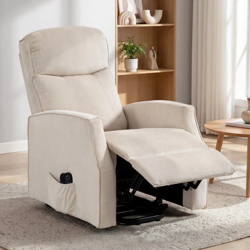 HOMCOM Fotoliu Electric cu Ridicare, Fotoliu Relax cu Masaj și Încălzire, Bej