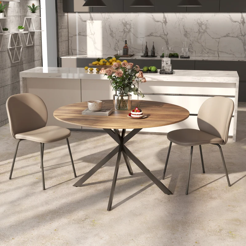 HOMCOM Table à manger ronde pour 4 personnes 120 cm style industriel avec plateau aspect bois, piètement croisé en acier, marron
