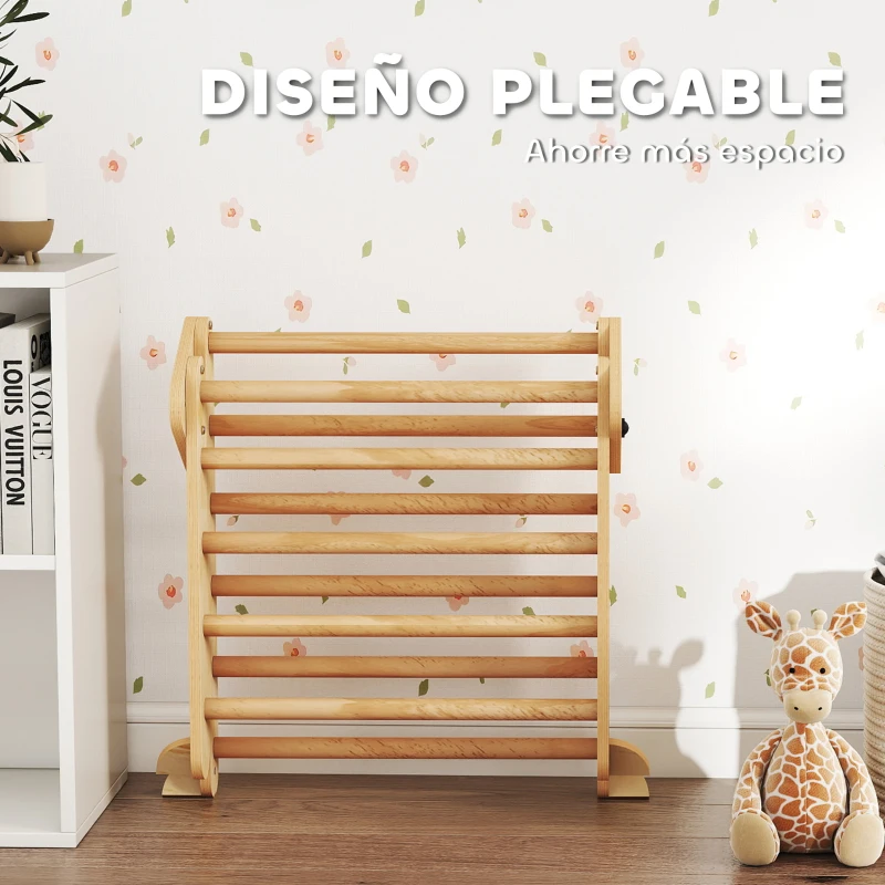 AIYAPLAY 7 en 1 Triángulo de Escalada Montessori de Madera Plegable con Arco y Rampa para Niños 18-48 Meses 188x70 cm Natural