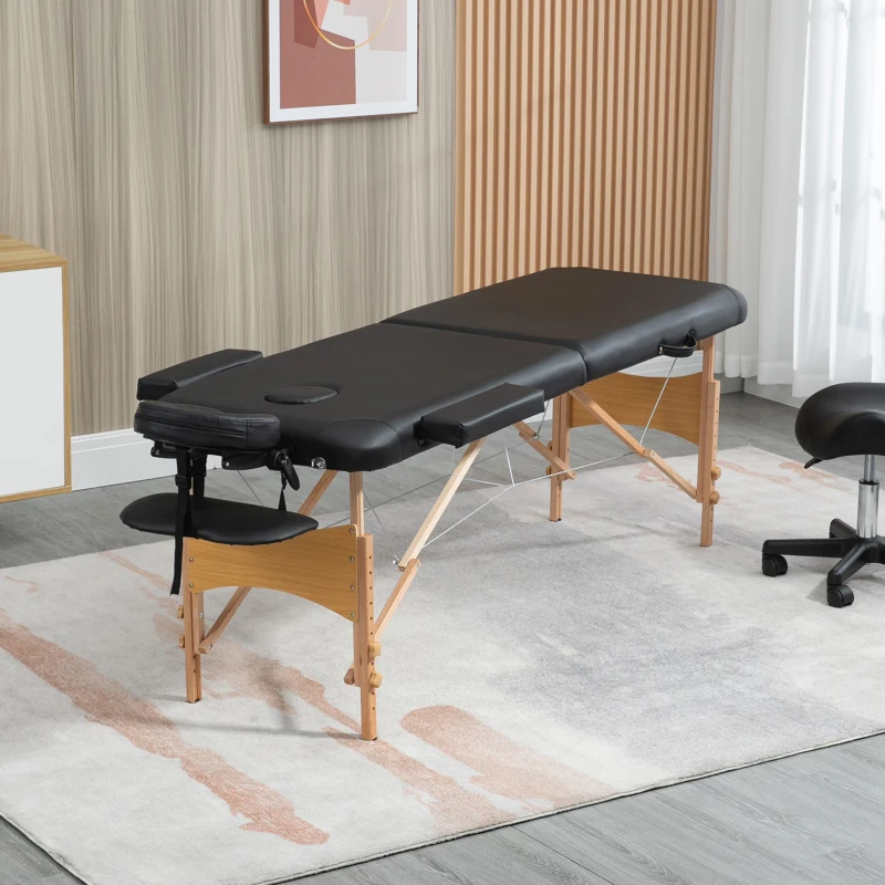 HOMCOM Lit/Table de Massage cosmetique Pliable en Bois 2 Zones noir