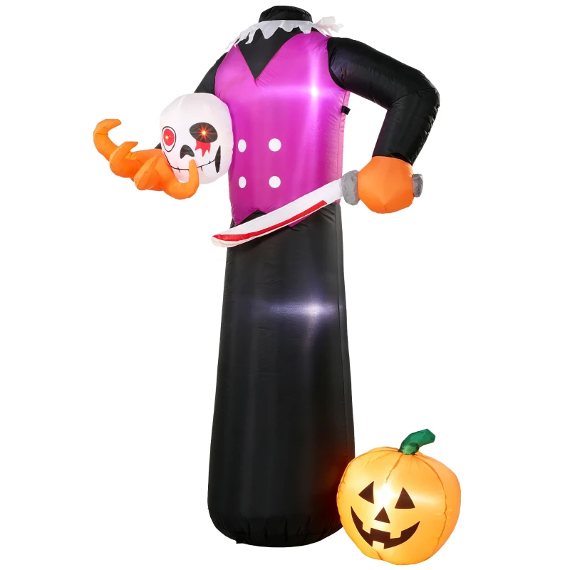 Outsunny 6 FT Halloween Inflatable Headless Skeleton, Blow Up Halloween Skeleton Decoration with LED Lights for Indoor Outdoor