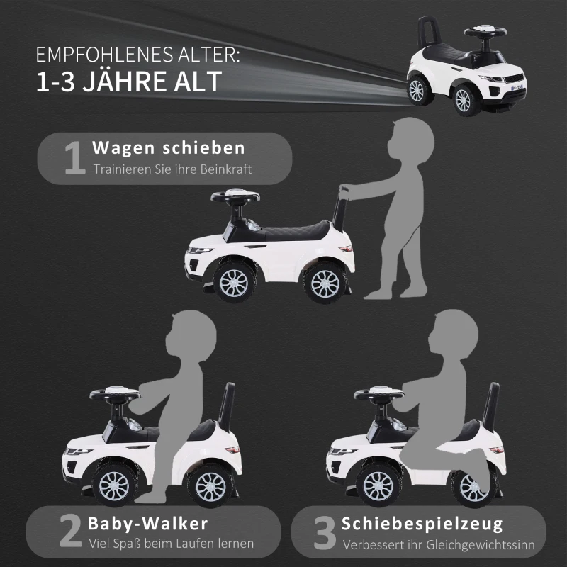 HOMCOM Kindervoertuig met claxon duwauto loopauto opbergruimte PP wit