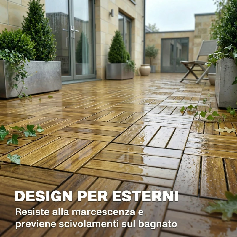 Outsunny Piastrelle Pavimenti, 10 pezzi, Esterni, 31x31 cm, Naturale.
