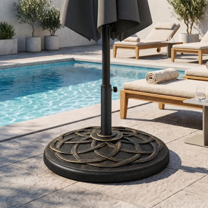 Outsunny Pied de Parasol Base de lestage de Parasol Rond résine Imitation Fonte Motif Rosace diamètre 54,5 cm Poids Net 19 Kg