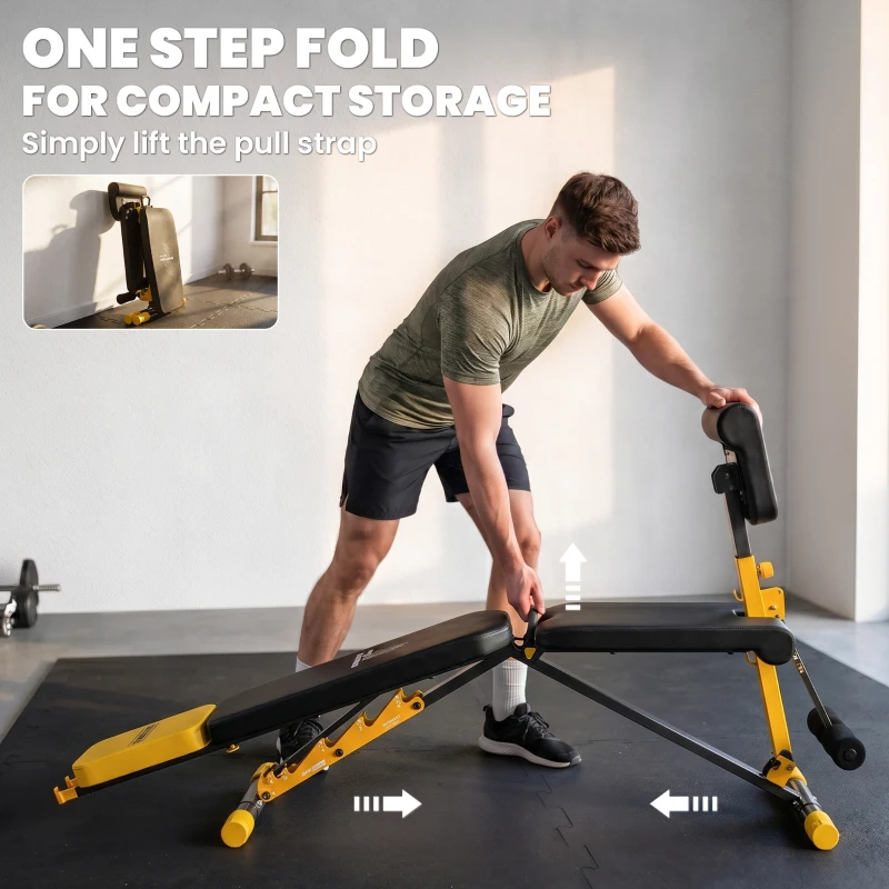 SPORTNOW Adjustable Weight Bench for Home Gym, 300kg Incline Decline Flat Foldable Bench Press with 6 Backrest Positions, Yellow