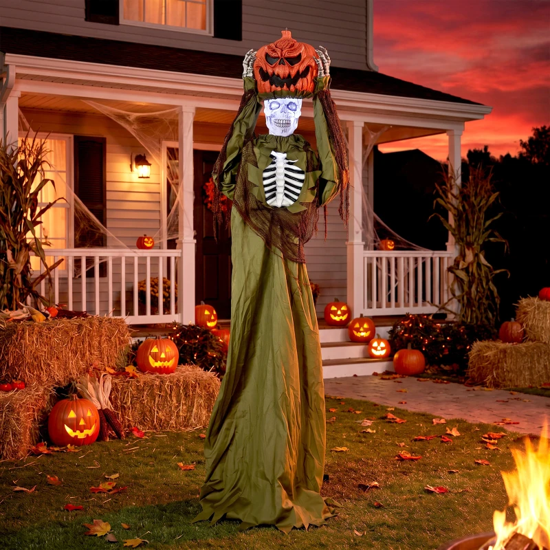HOMCOM Geanimeerd pop-up pompoen-skelet, 173 cm, griezelige Halloween-decoratie met licht, geluid- en aanraakactivatie