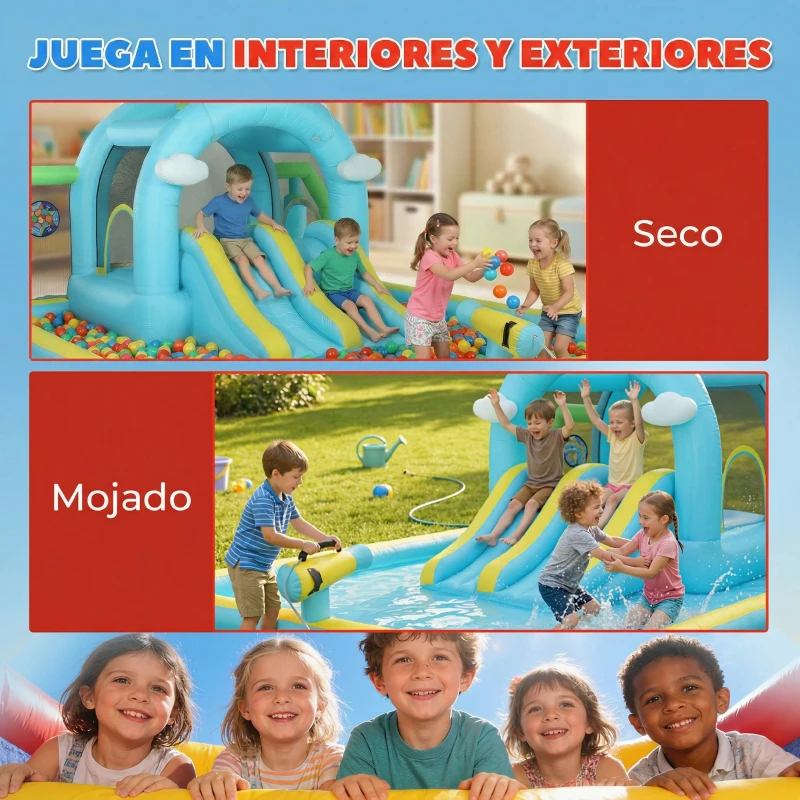 AIYAPLAY Castillo Hinchable Acuático 7 en 1 con Soplador 2 Toboganes Trampolín Piscina Canasta Columna de Boxeo 426x360x198 cm