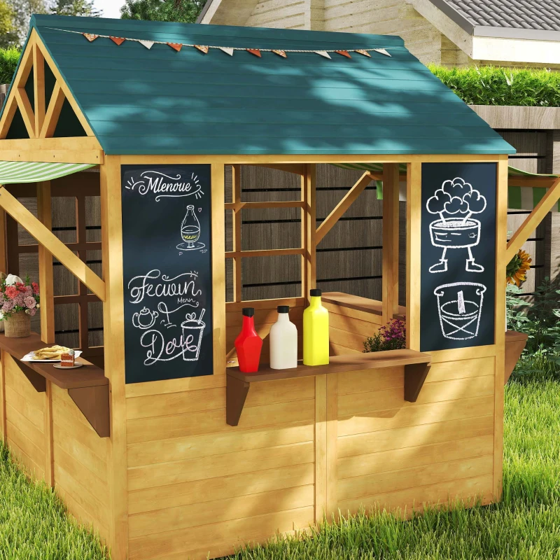 AIYAPLAY Cabane enfant extérieur pliable avec porte, fenêtres, stations de service, capes de pluie, tableaux noirs, jaune