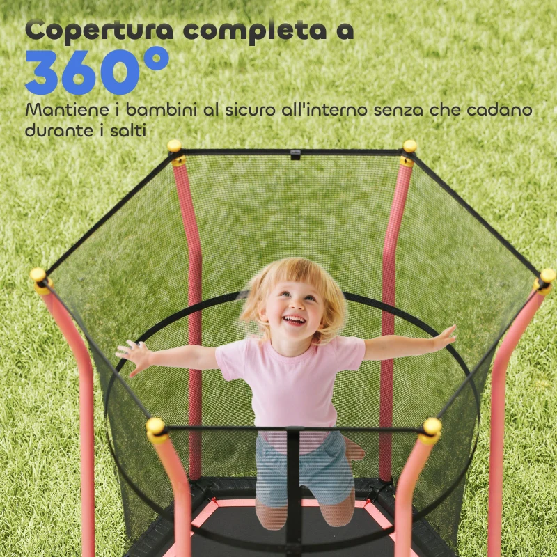 HOMCOM Tappeto Elastico per Bambini con Ingresso a Cerniera e Pali Imbottiti, 122x111x190 cm, Rosso