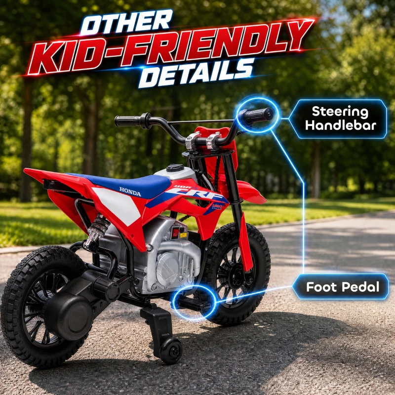 AIYAPLAY Moto Électrique Enfants sous Licence HONDA 12 V, Vitesse 3-6 Km/h, Voiture Électrique Enfants 3-8 ans, Rouge et Bleu