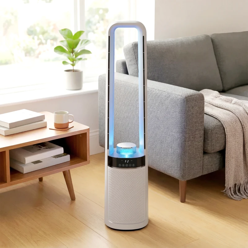 HOMCOM Ventilatore Torre Senza Pale, Silenzioso 36dB, 94 cm, Bianco, Camera da Letto