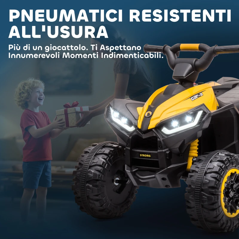 HOMCOM Quad Elettrico per Bambini 12V, 2 Velocità, Ruote Larghe con Clacson e Fari LED, Età 3-5 Anni, Giallo