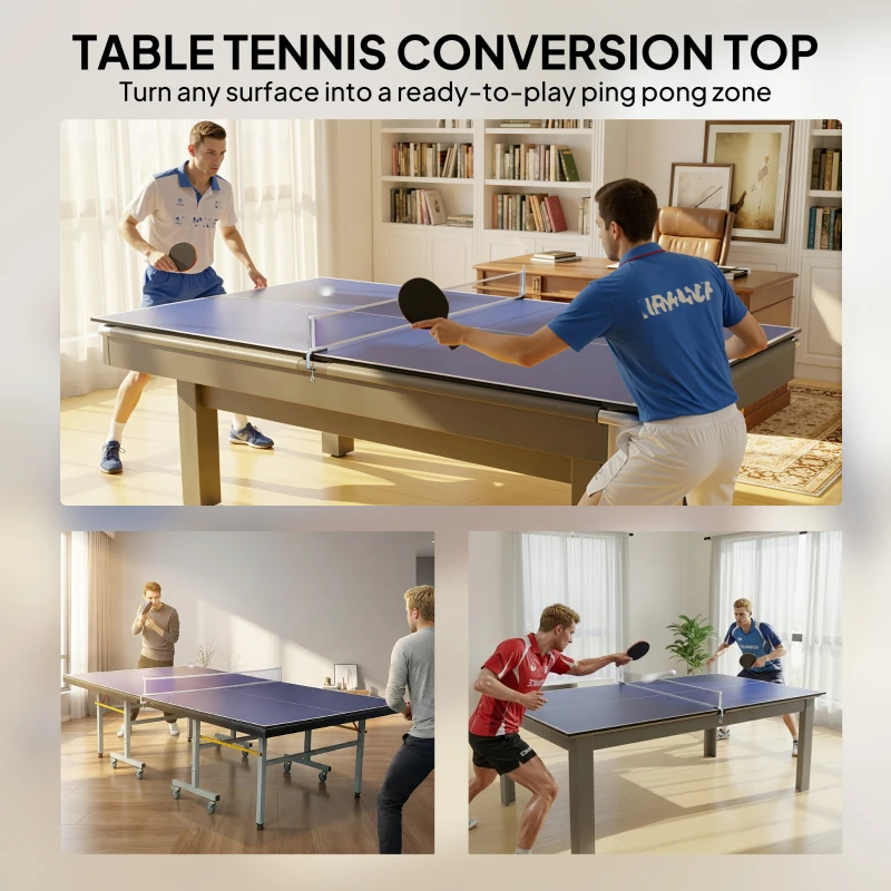 SPORTNOW 9 ft Folding Ping Pong Table Top for Billiard Tables, Table Tennis Conversion Top with Net, Foam Padding, Blue
