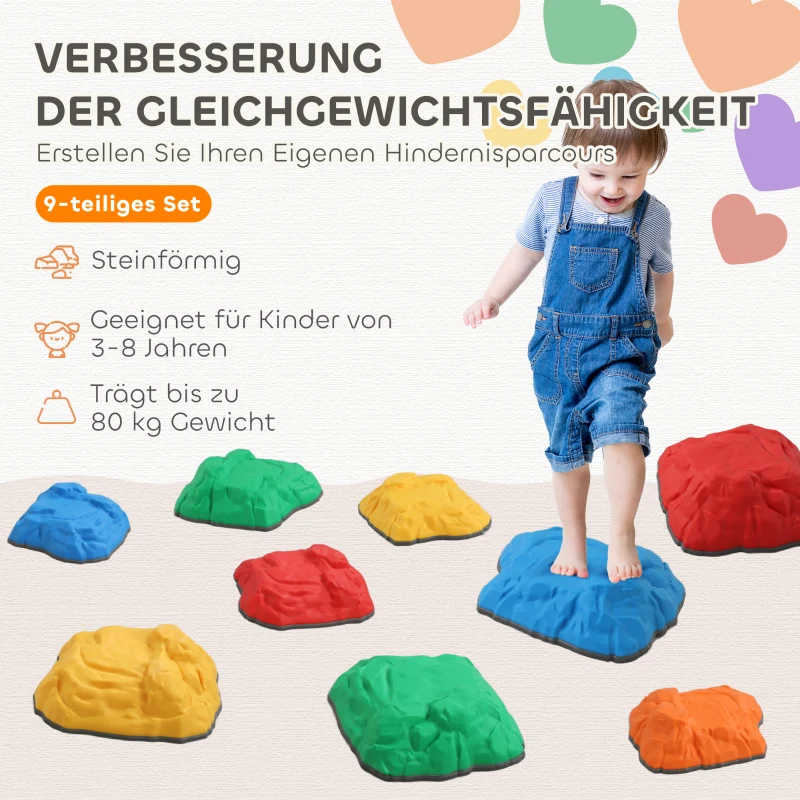 AIYAPLAY 9 antislip balansstenen voor binnen en buiten, bevordert coördinatie, voor kinderen van 3-8 jaar, kleurrijk