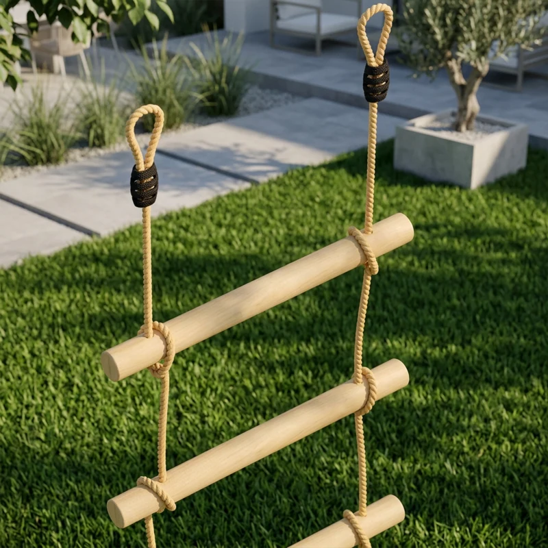 AIYAPLAY Scaletta per Bambini 3-8 Anni a 5 Pioli con Fibbie e Cinghie, in Legno e PE, color Legno