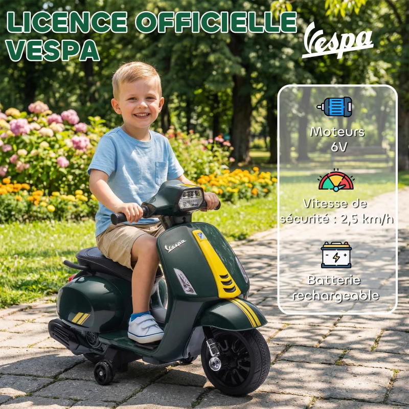 AIYAPLAY Moto électrique enfants 6 V, voiture électrique enfants avec Roues d'Apprentissage, 2-4 Ans, 71 x 37 x 52 cm, vert foncé