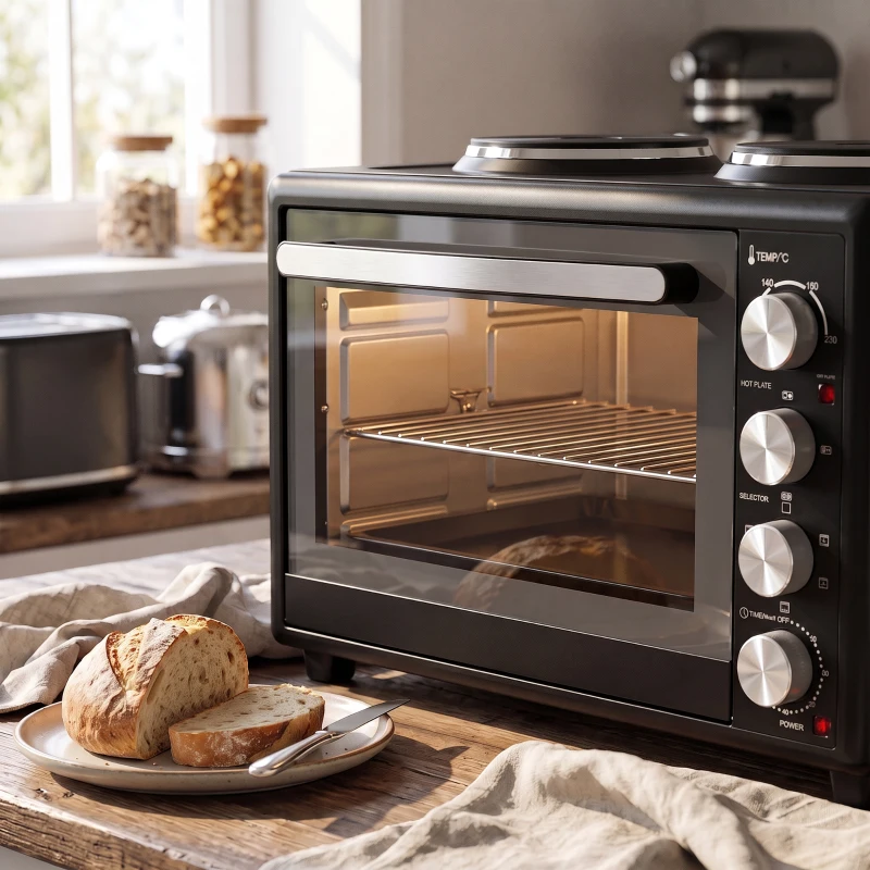 HOMCOM Mini-oven 36L met 2 kookplaten, elektrische tafeloven met hetelucht, 90–230 °C