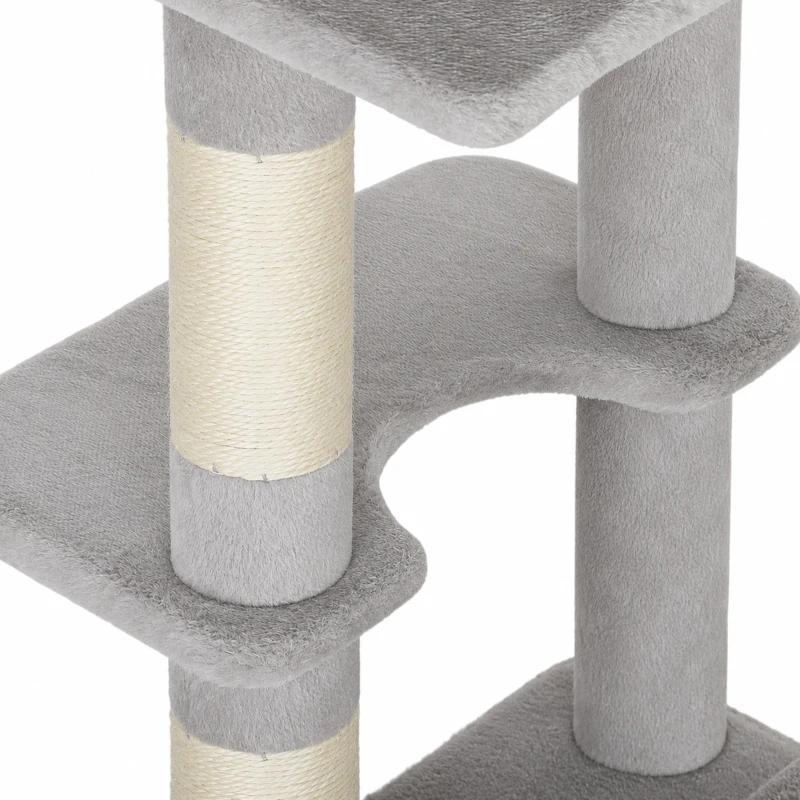 PawHut Grote krabpaal 200 cm, kattenboom met 2 bedden, 3 holletjes, hangmat en 3 ballen, voor 1-3 katten tot 6 kg, lichtgrijs