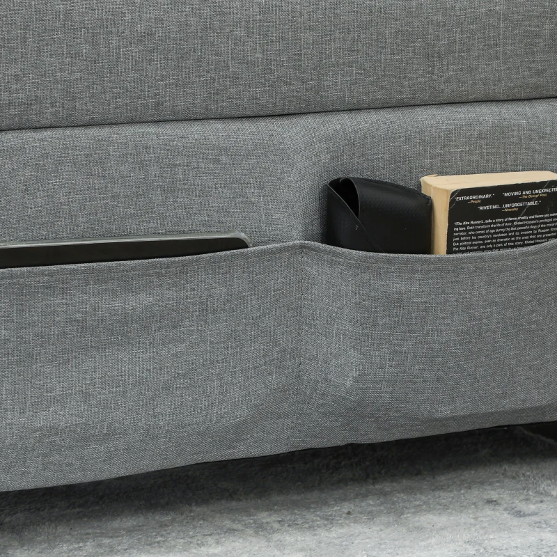 HOMCOM 3-in-1 opklapbare slaapstoel met zijvak, logeerbed met kussen, verstelbare rugleuning en wielen, lichtgrijs