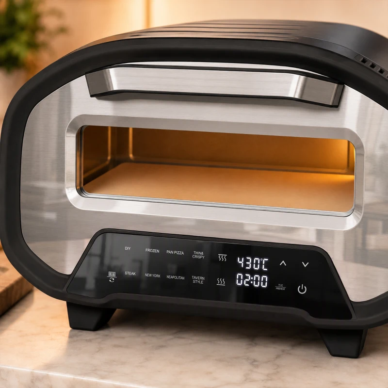 HOMCOM Pizzaoven voor binnen, 30,5 cm elektrische pizzaoven met 8 programma’s, 430 °C, timer, keramische steen, 2200 W