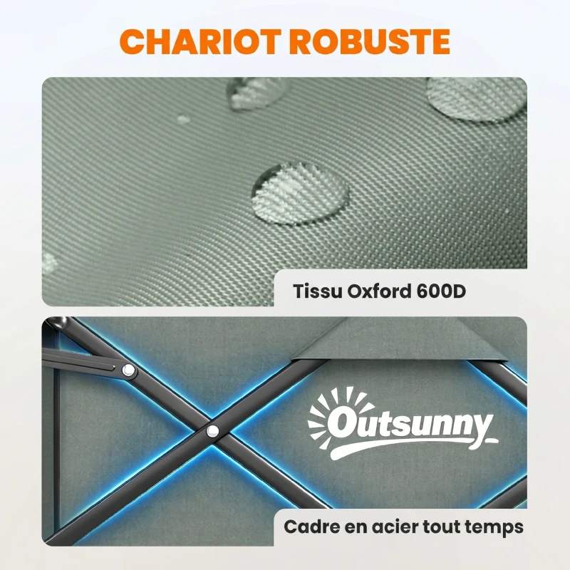 Outsunny Chariot de transport pliable chariot à roulettes avec poignée télescopique avec ouverture arrière 76 x 48 x 92 cm vert
