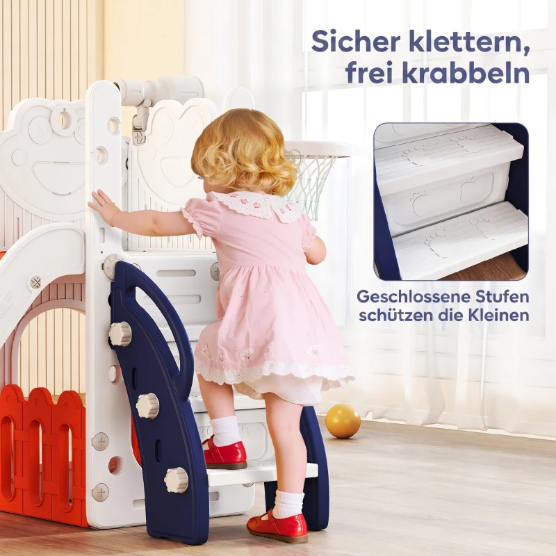 AIYAPLAY 5-in-1 Kinderrutschenset, Teleskop, Basketballkorb, Kunststoff, Orange+Dunkelblau