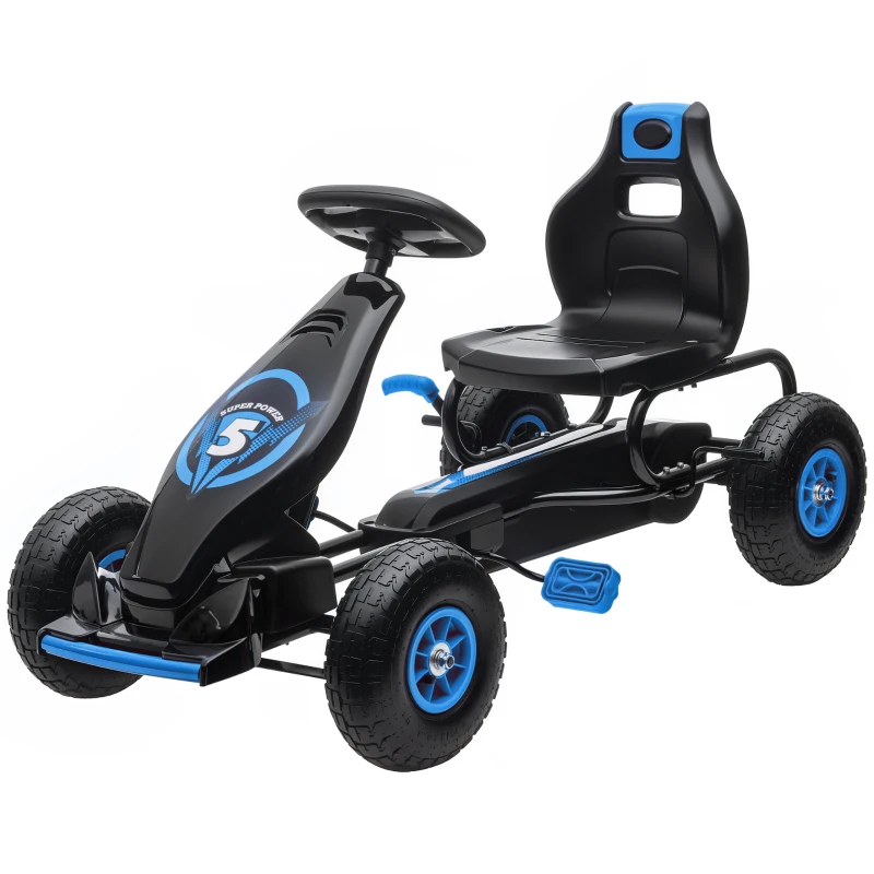 HOMCOM Go Kart a Pedali per Bambini da 5-12 Anni con Sedile Regolabile e Ruote in Gonfiabili, Blu