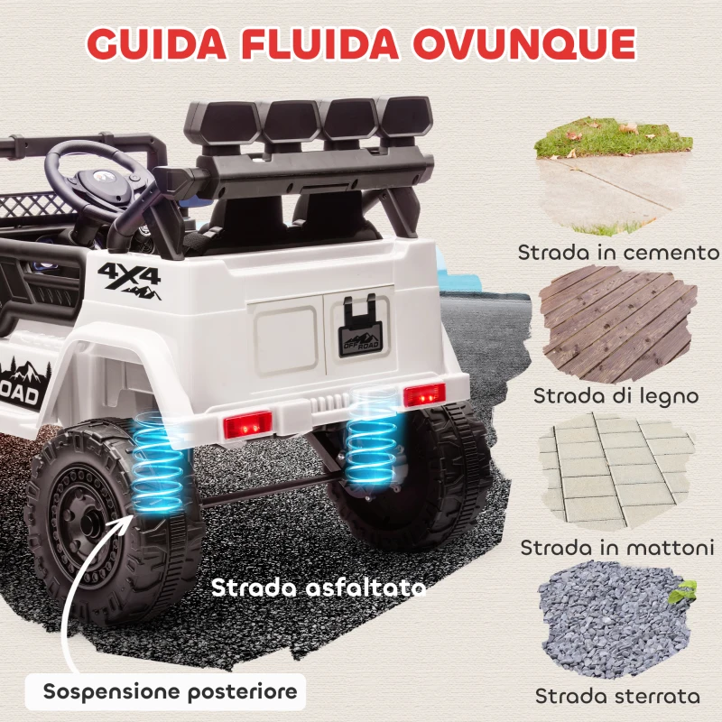 AIYAPLAY Fuoristrada per Bambini con Fanali, Clacson, Cintura e Telecomando, in PP e Metallo, 99x66x68.5 cm, Bianco