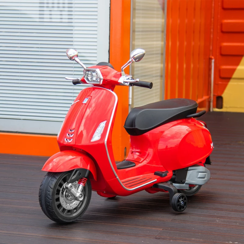 AIYAPLAY Moto Eléctrica para Niños de +3 Años con Licencia Vespa con USB MP3 Luz LED Radio FM Velocidad 3 km/h Carga 35kg Rojo