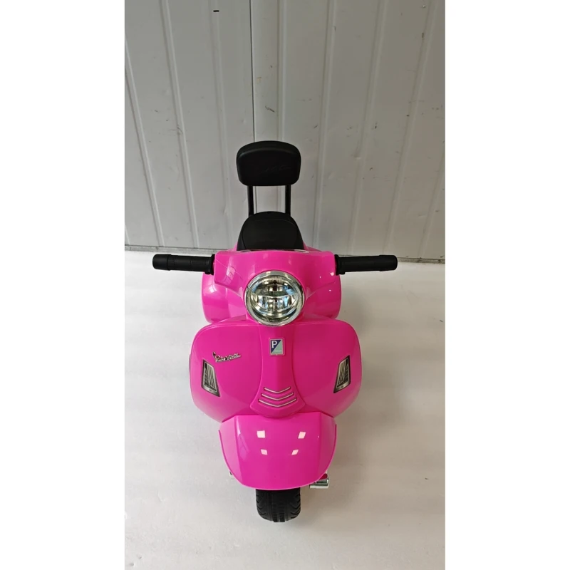 AIYAPLAY Mota Elétrica Infantil com Licença Mini Vespa GTS, 2 Rodas Auxiliares, Bateria de Lítio, Farol, Buzina, Encosto, Rosa