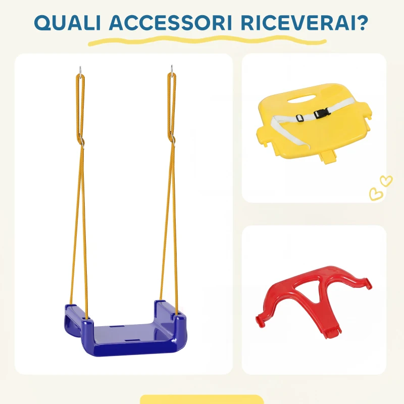 Outsunny Altalena per Bambini Altalena da Giardino 3 in 1, 42x33x120-180 cm, Blu