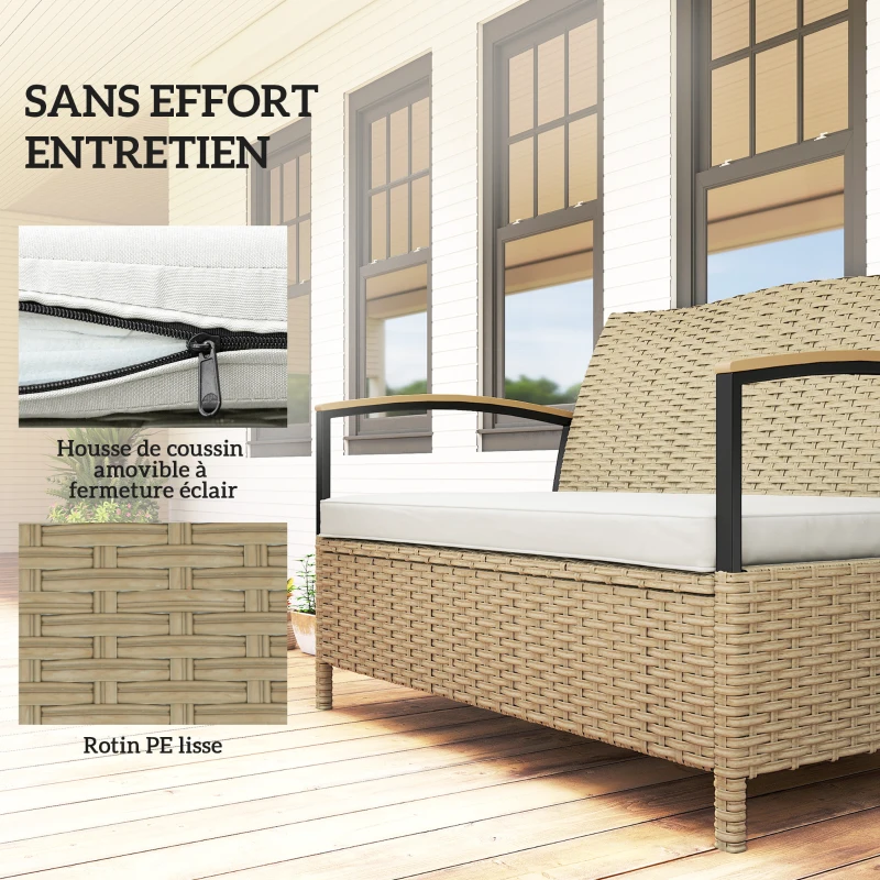 Outsunny Banc de Rangement de Jardin en Résine Tressée Coffre Extérieur 125L avec Structure en Acier Stable 123x70x82cm Kaki