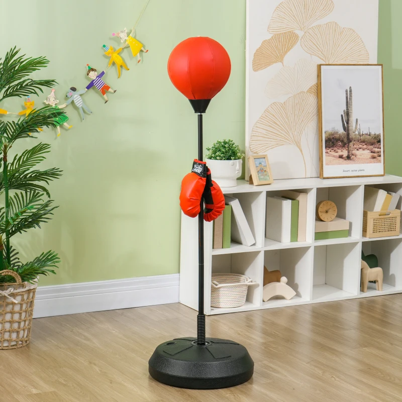 HOMCOM Punching Ball pentru Copii 5-10 Ani cu Mănuși și Înălțime Reglabilă, Roșu