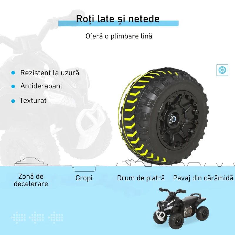 HOMCOM Mini quad pentru copii 18-36 luni, fără pedale, cu muzică și mânere late, PP și metal, negru