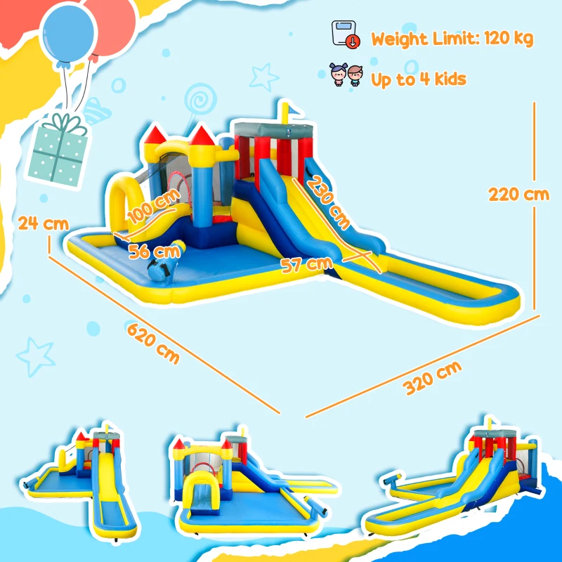 AIYAPLAY Inflatable Bouncy Castle, Kids Water Bounce House 6 in 1 with 550W Blower, 2 Slides for Garden, Party, Outdoor Indoor