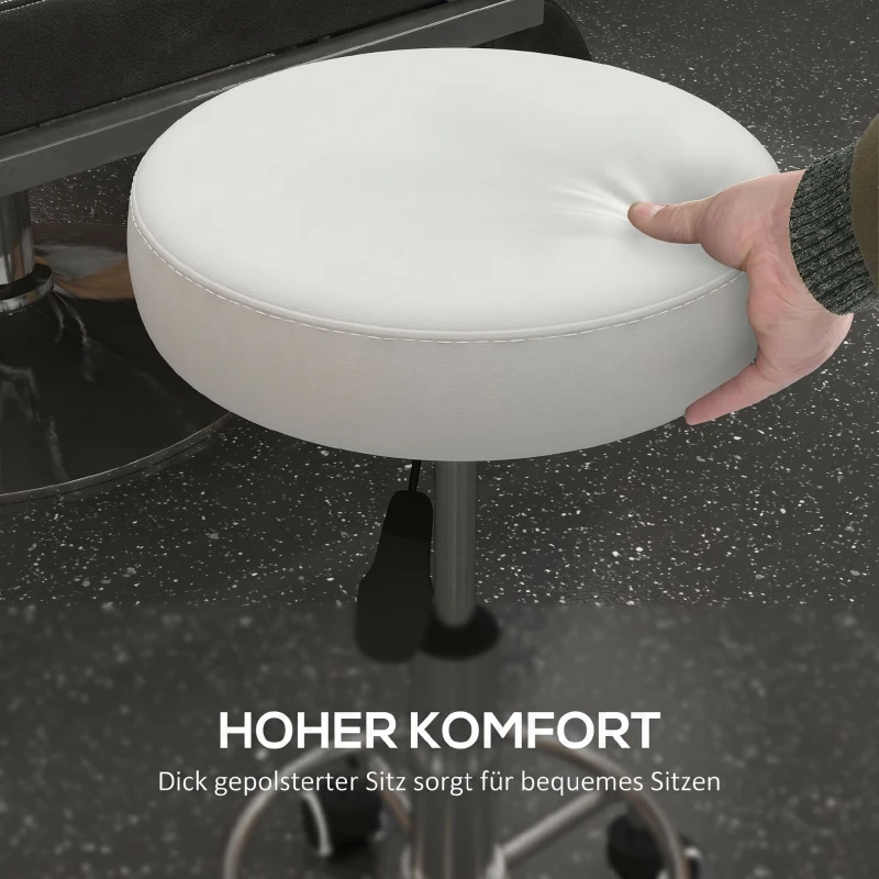 Vinsetto Salonkruk, in hoogte verstelbaar, kunstleer, tot 110 kg, Ø42x50-64H cm, wit