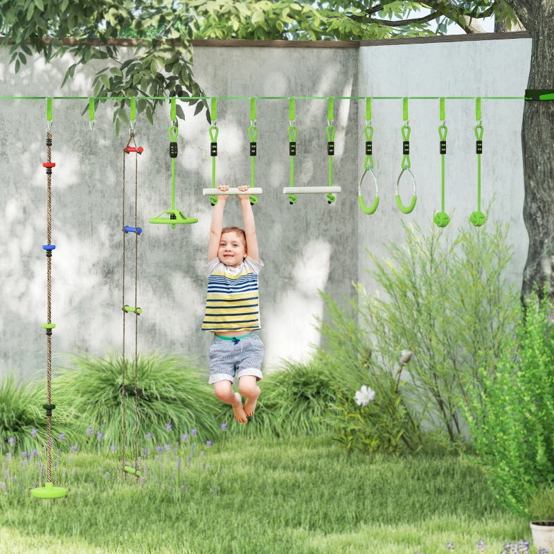 AIYAPLAY Kletterseil-Set, Seil-Kit für Kinder, verschiedene Kletter- und Rutschmöglichkeiten, Tragetasche, Grün(m-10)