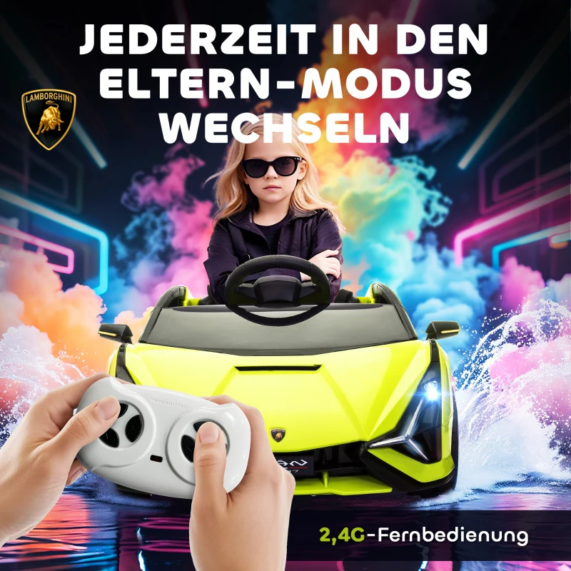 HOMCOM Kinder Elektrische Auto, Lamborghini, 3-5 km/u, Afstandsbesturing, voor 3-5 jaar, Groen