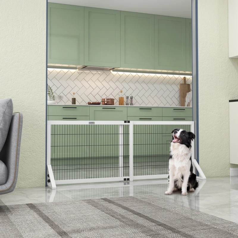 PawHut Barrière de sécurité pour chien barrière de protection à 2 panneaux largeur réglable 101-181 cm en bois acier blanc
