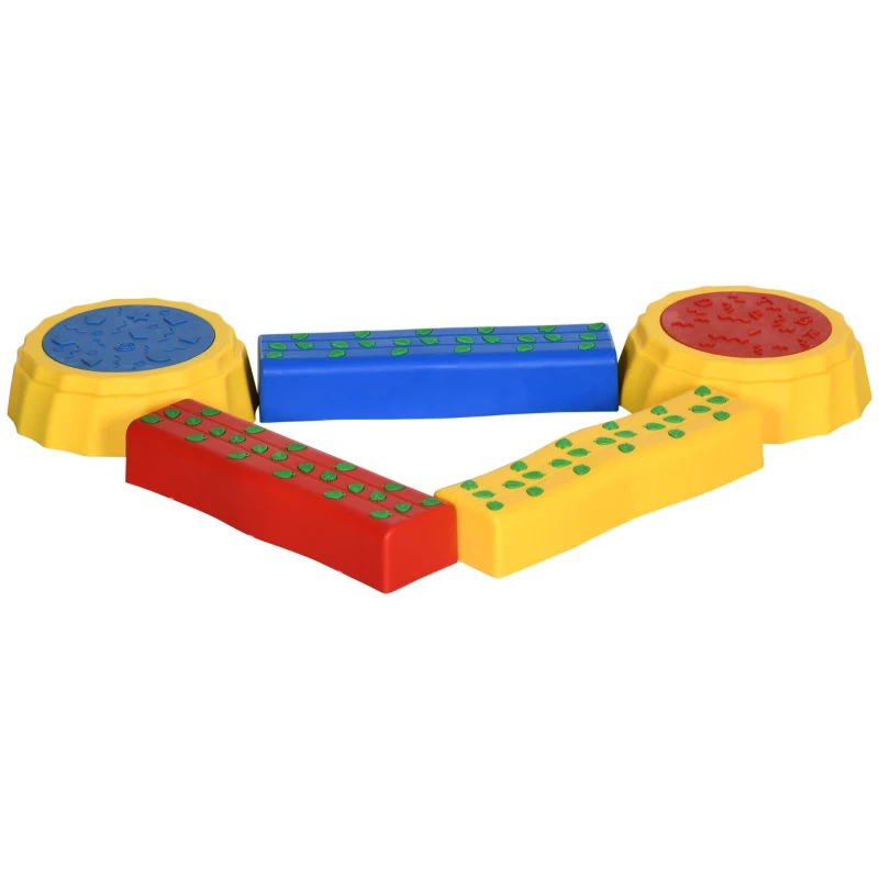 Outsunny Five-Piece Kids Stepping Stones and Balance Bridge w/ Non-Slip Surface & Bottom. for Toddlers - Multicoloured